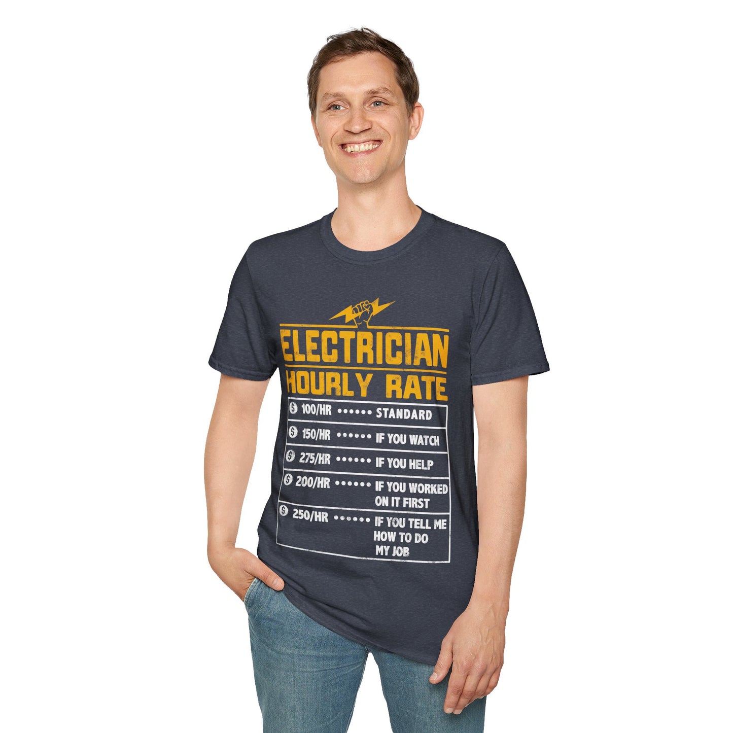Funny Electrician Gifts - Electrician Hourly Rate Unisex Softstyle T-Shirt