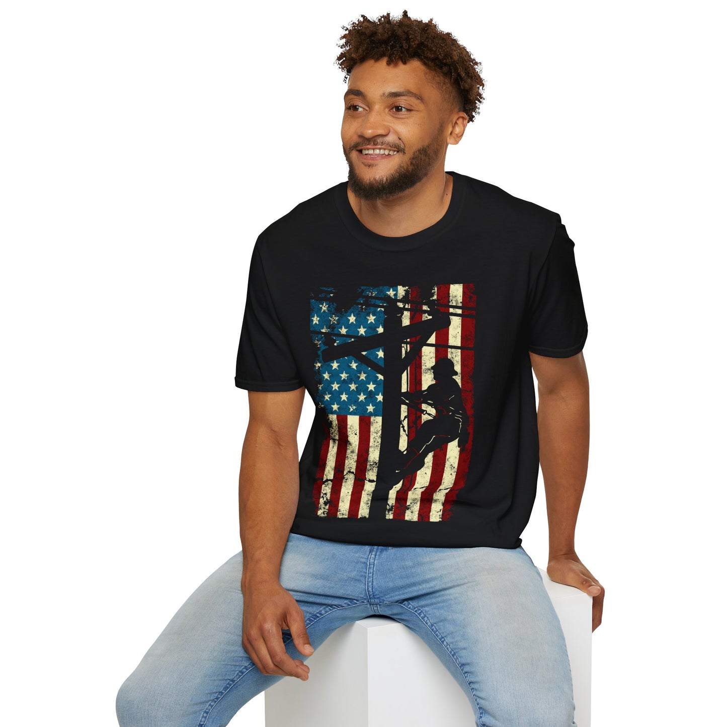 American Flag Electric Cable Lineman Gift 4th of July
