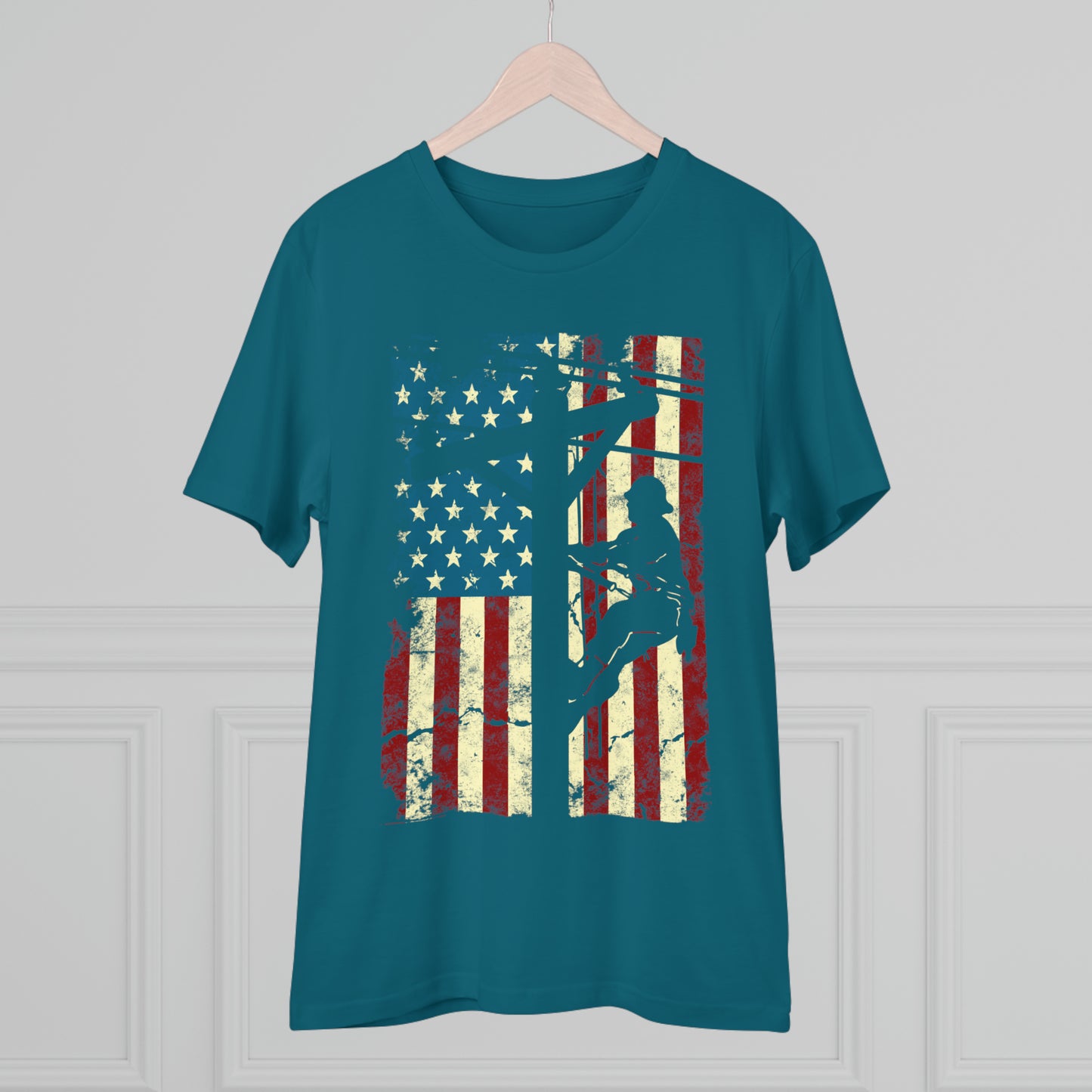 American Flag Electric Cable Lineman Organic Creator T-shirt - Unisex