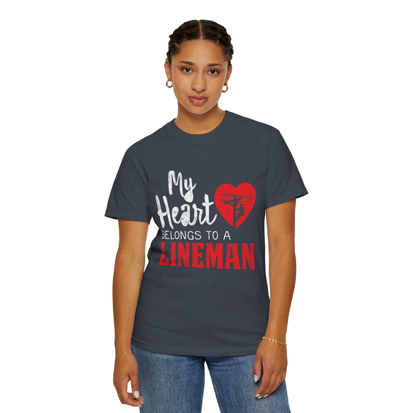 My Heart Belongs to a Electric Cable Lineman gift Unisex Garment-Dyed T-shirt