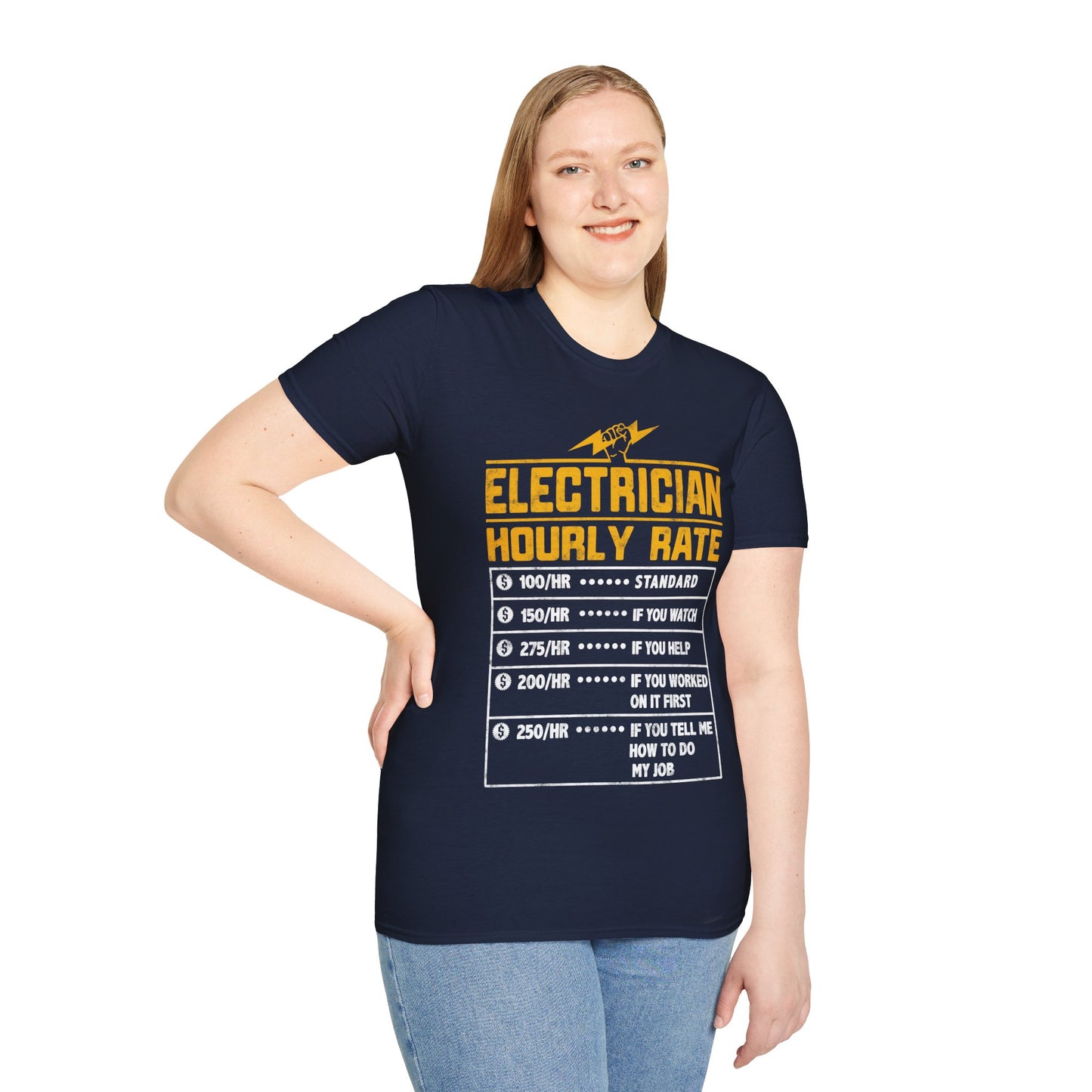 Funny Electrician Gifts - Electrician Hourly Rate Unisex Softstyle T-Shirt