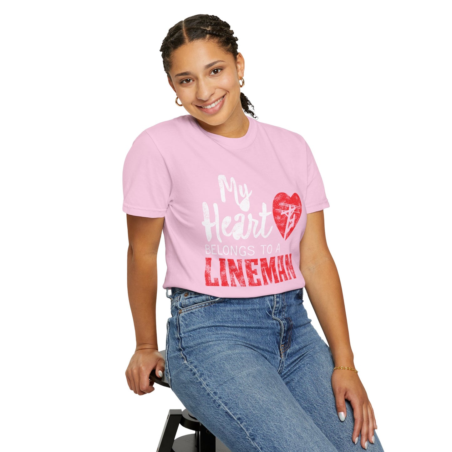 My Heart Belongs to a Electric Cable Lineman gift Unisex Garment-Dyed T-shirt