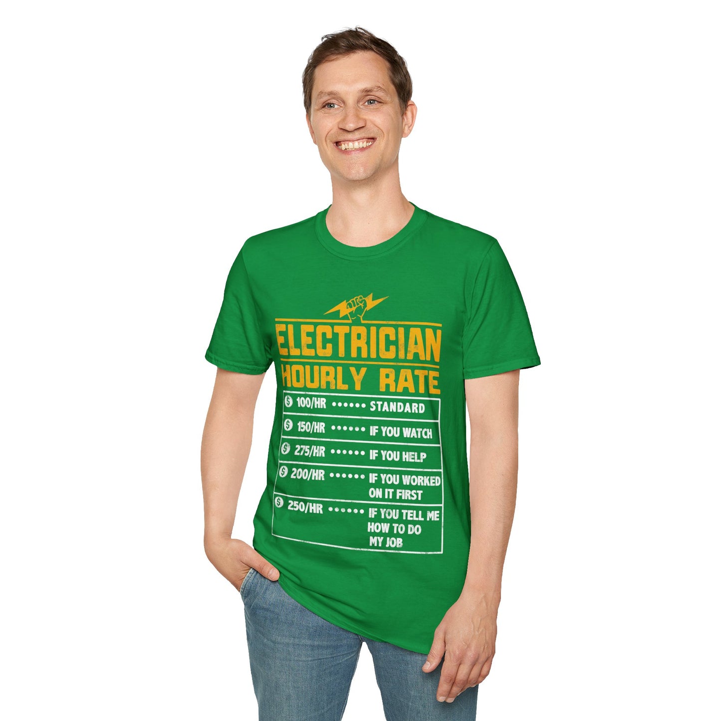 Funny Electrician Gifts - Electrician Hourly Rate Unisex Softstyle T-Shirt