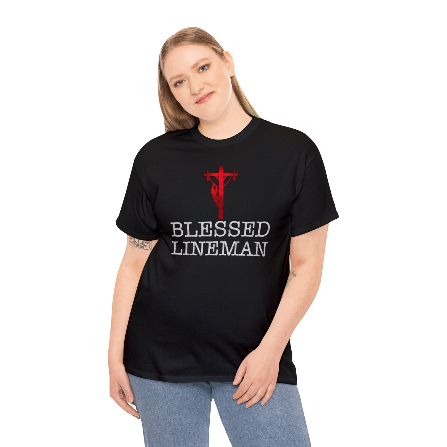 Blessed Lineman gift for Christian Lineman Unisex Heavy Cotton Tee