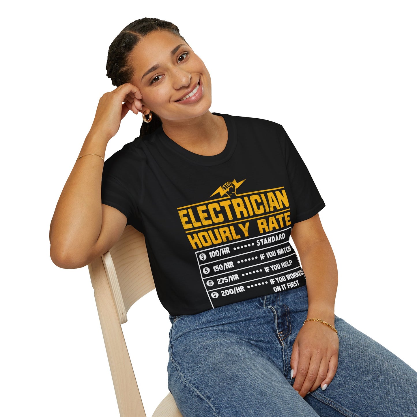 Funny Electrician Gifts - Electrician Hourly Rate Unisex Softstyle T-Shirt