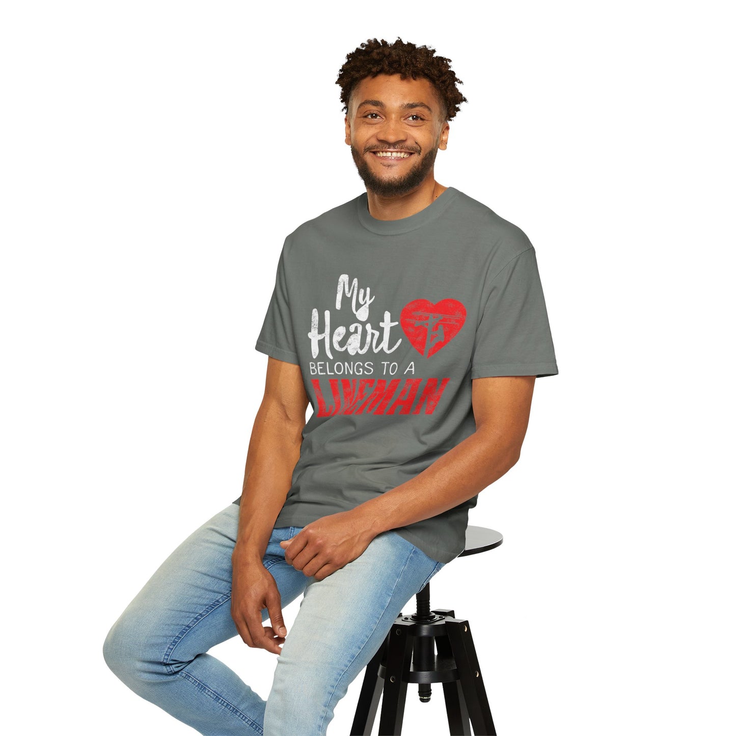My Heart Belongs to a Electric Cable Lineman gift Unisex Garment-Dyed T-shirt
