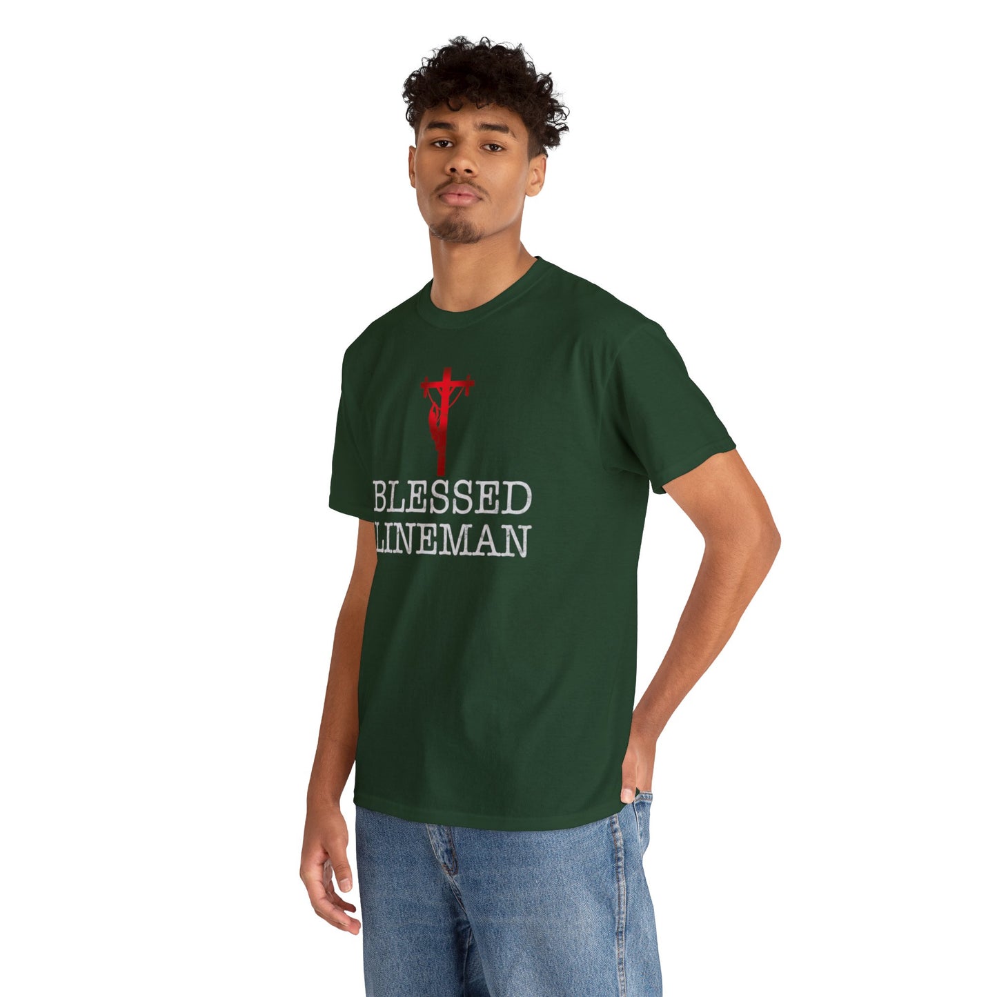 Blessed Lineman gift for Christian Lineman Unisex Heavy Cotton Tee
