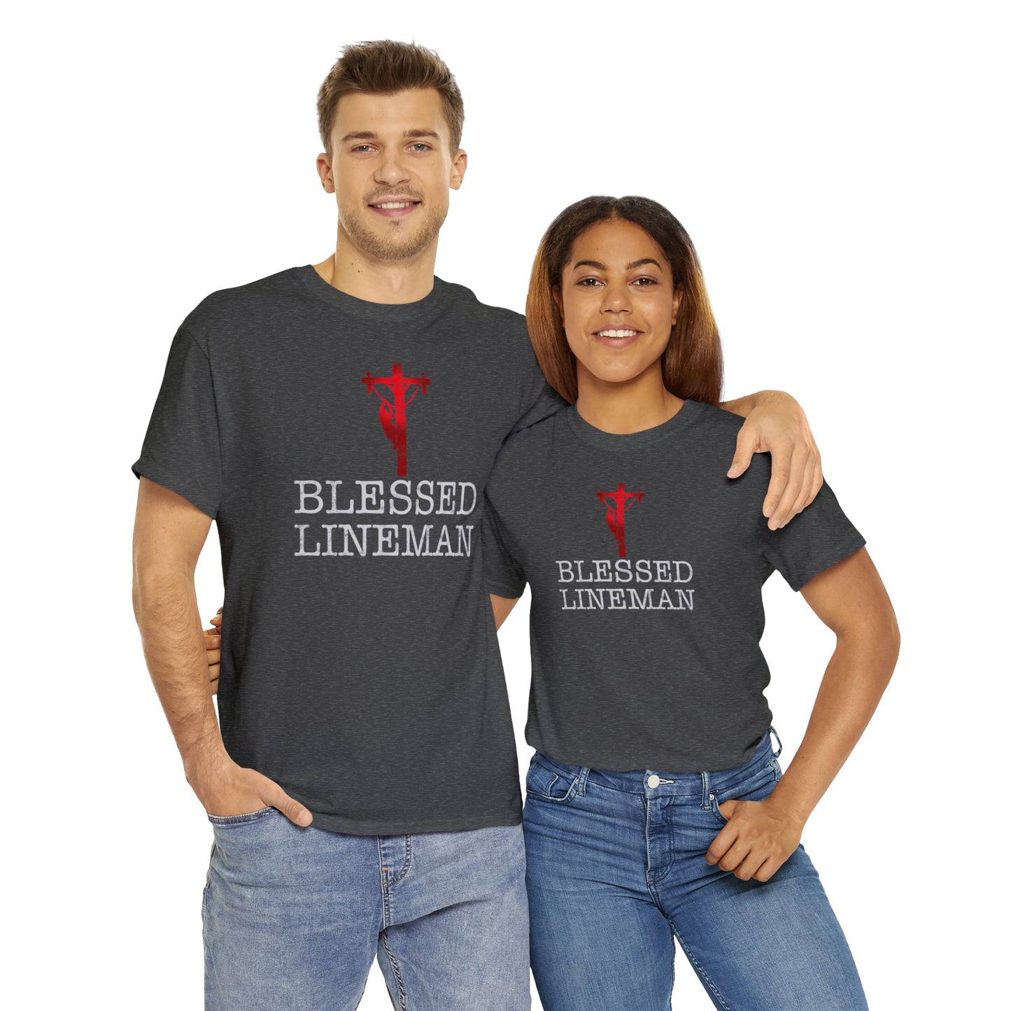 Blessed Lineman gift for Christian Lineman Unisex Heavy Cotton Tee