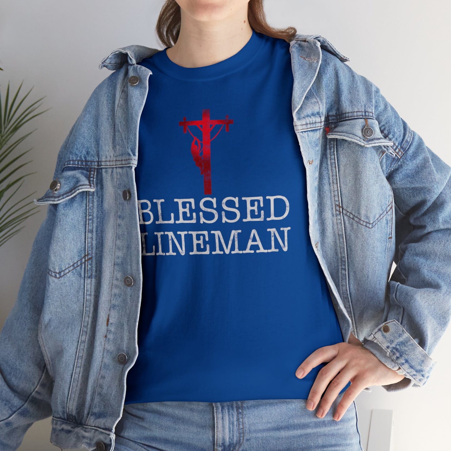 Blessed Lineman gift for Christian Lineman Unisex Heavy Cotton Tee