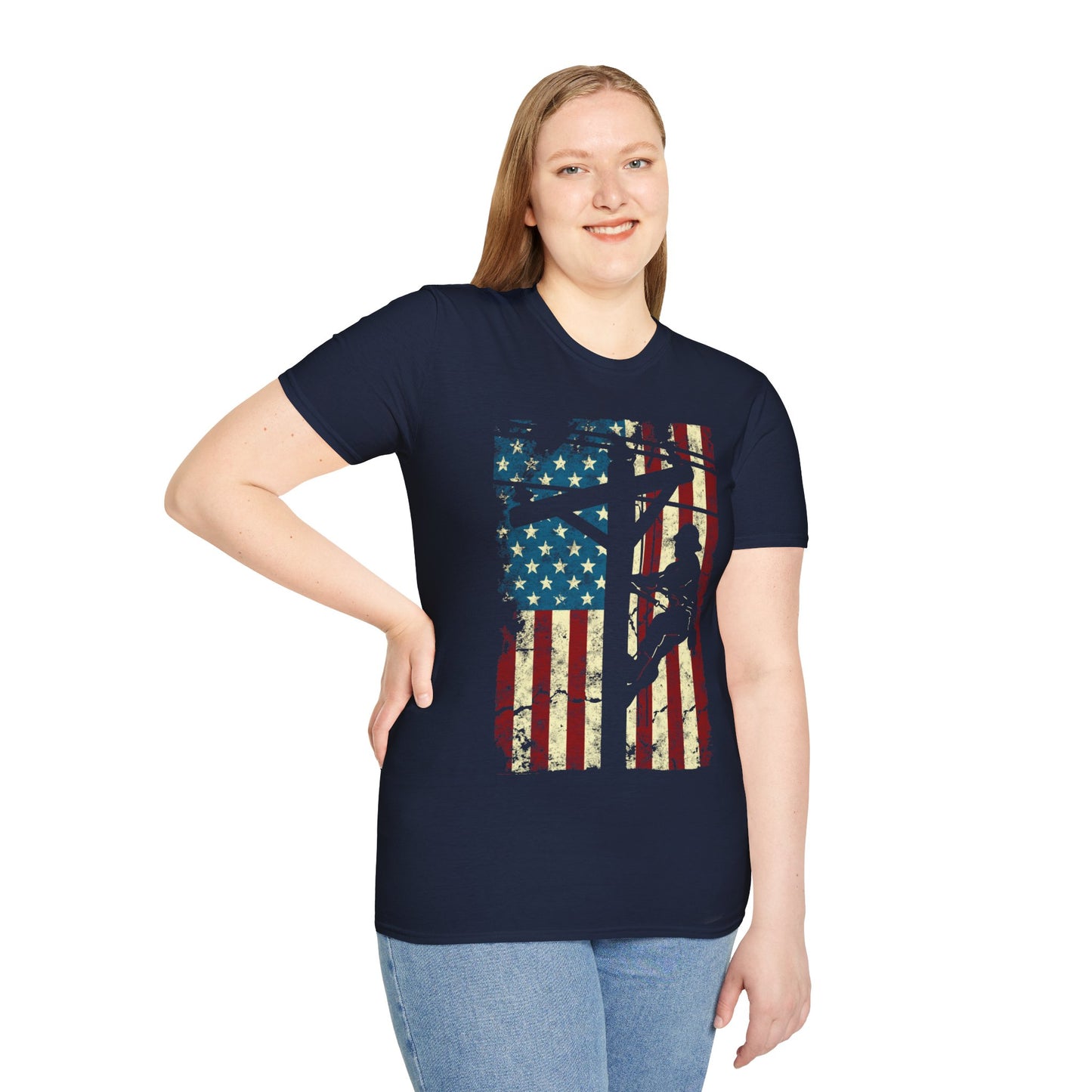 American Flag Electric Cable Lineman Gift 4th of July