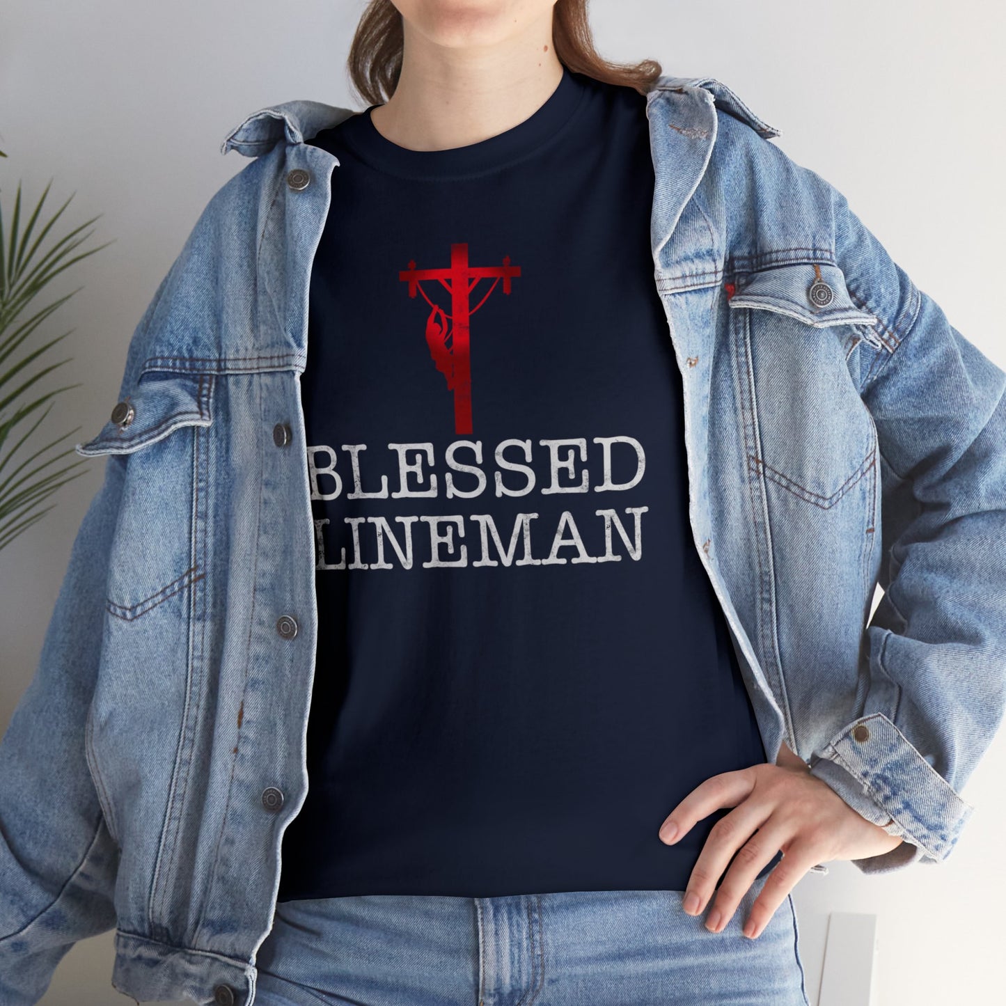 Blessed Lineman gift for Christian Lineman Unisex Heavy Cotton Tee