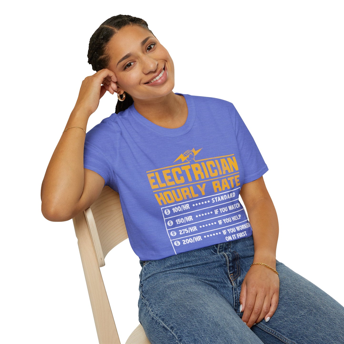 Funny Electrician Gifts - Electrician Hourly Rate Unisex Softstyle T-Shirt