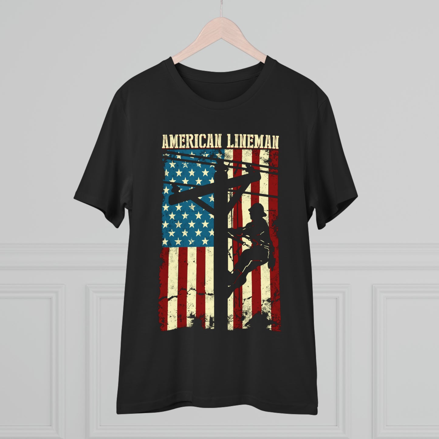 Lineman American Flag Gift For Patriotic Lineman Organic Creator T-shirt - Unisex