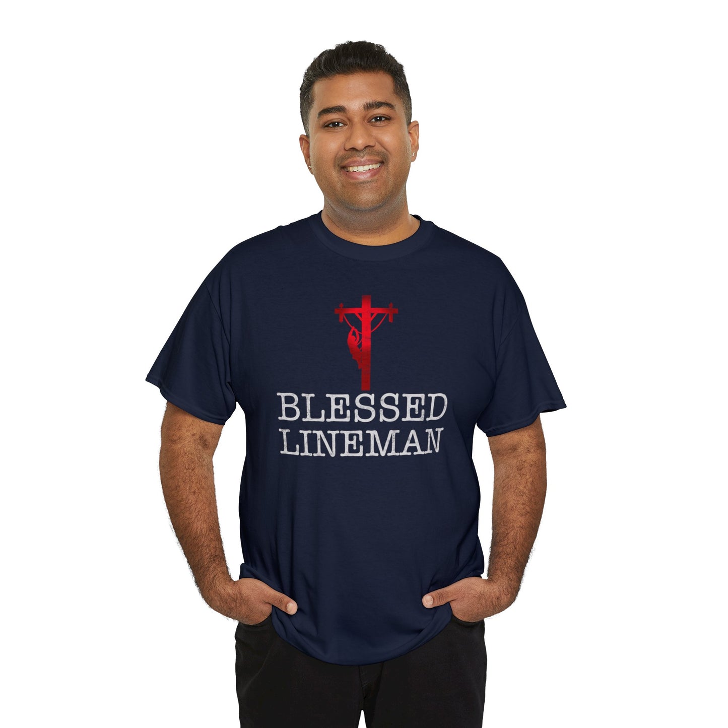 Blessed Lineman gift for Christian Lineman Unisex Heavy Cotton Tee