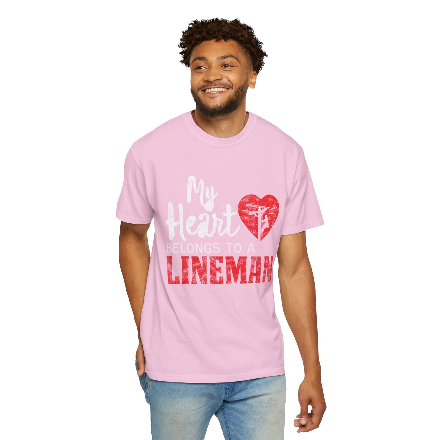 My Heart Belongs to a Electric Cable Lineman gift Unisex Garment-Dyed T-shirt
