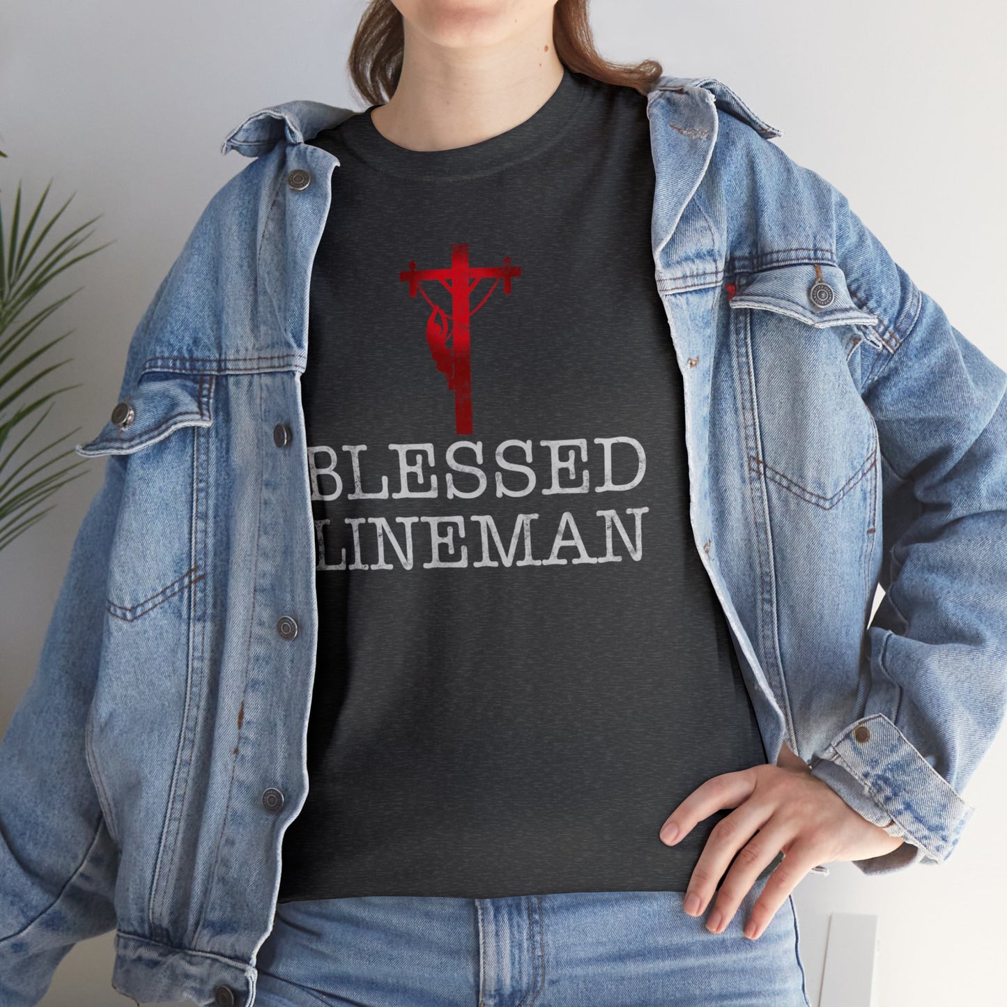 Blessed Lineman gift for Christian Lineman Unisex Heavy Cotton Tee