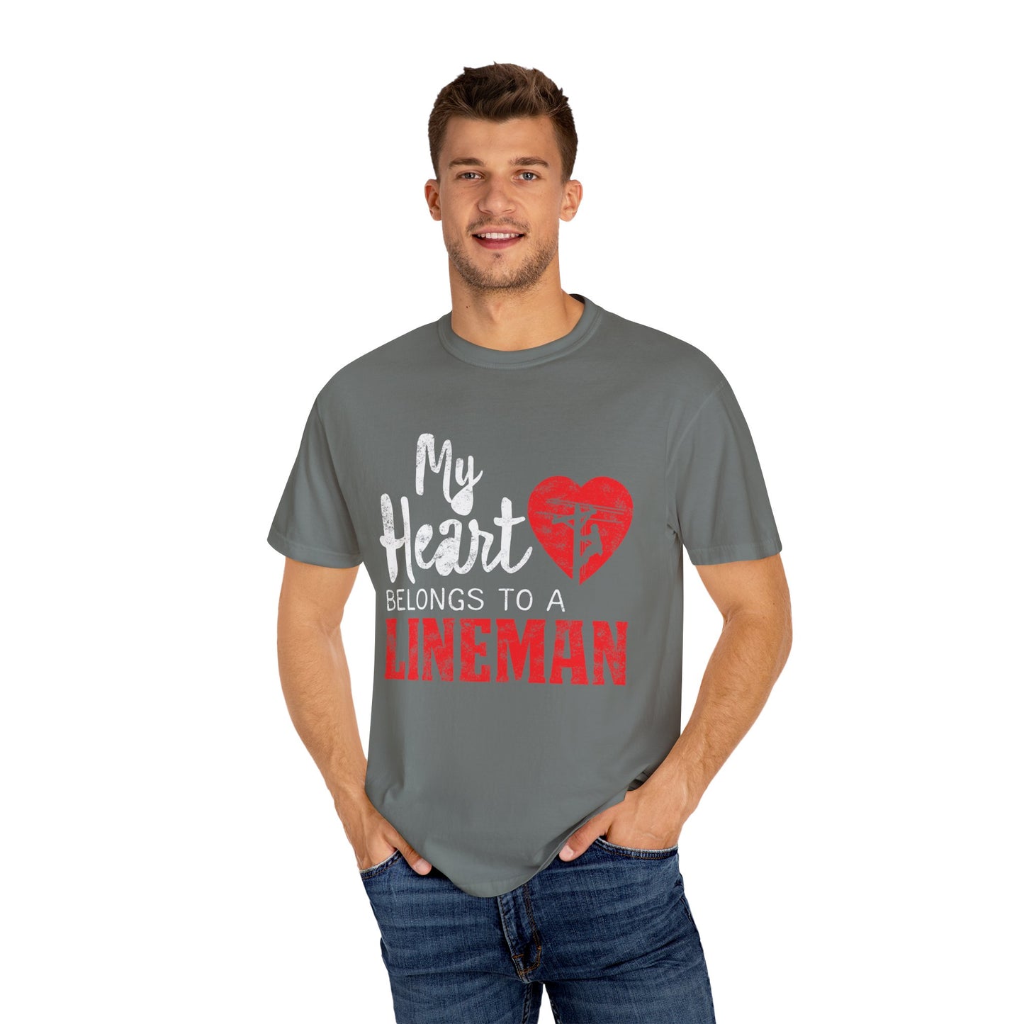 My Heart Belongs to a Electric Cable Lineman gift Unisex Garment-Dyed T-shirt
