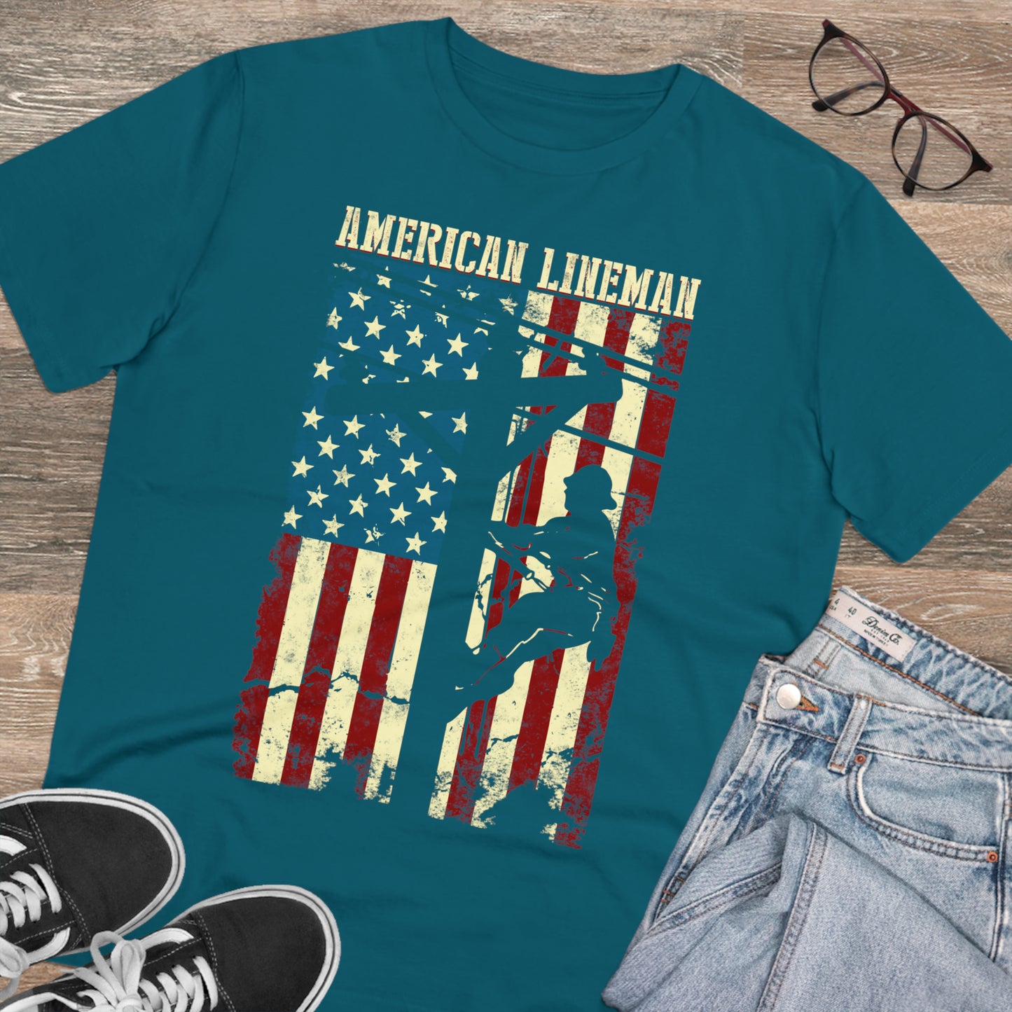 Lineman American Flag Gift For Patriotic Lineman Organic Creator T-shirt - Unisex