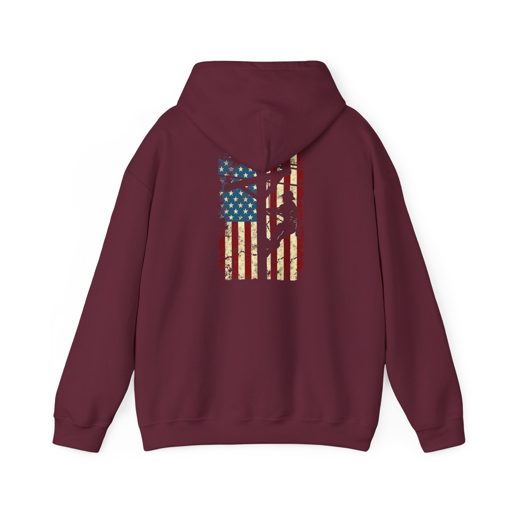 American Flag Electric Cable Lineman Gift 4th of July Unisex Hooded Sweatshirt