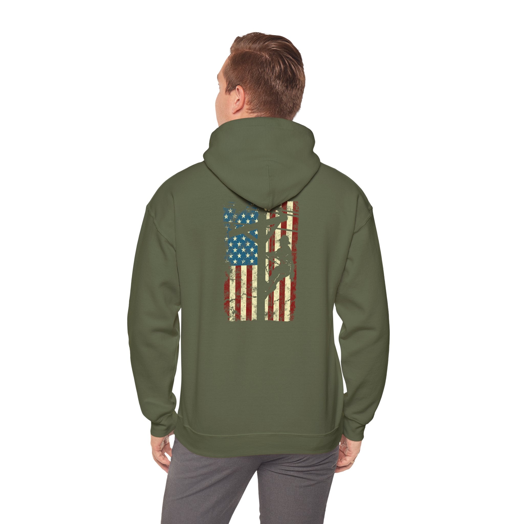 American Flag Electric Cable Lineman Gift 4th of July Unisex Hooded Sweatshirt