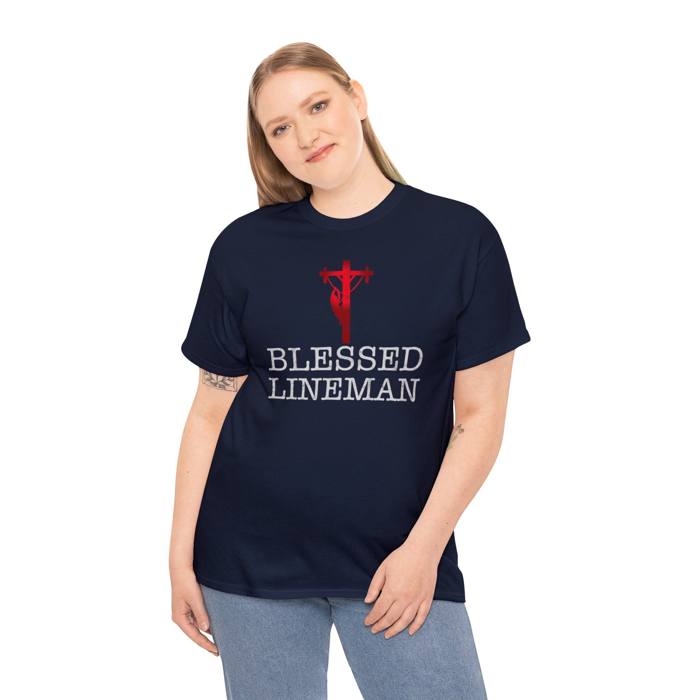 Blessed Lineman gift for Christian Lineman Unisex Heavy Cotton Tee