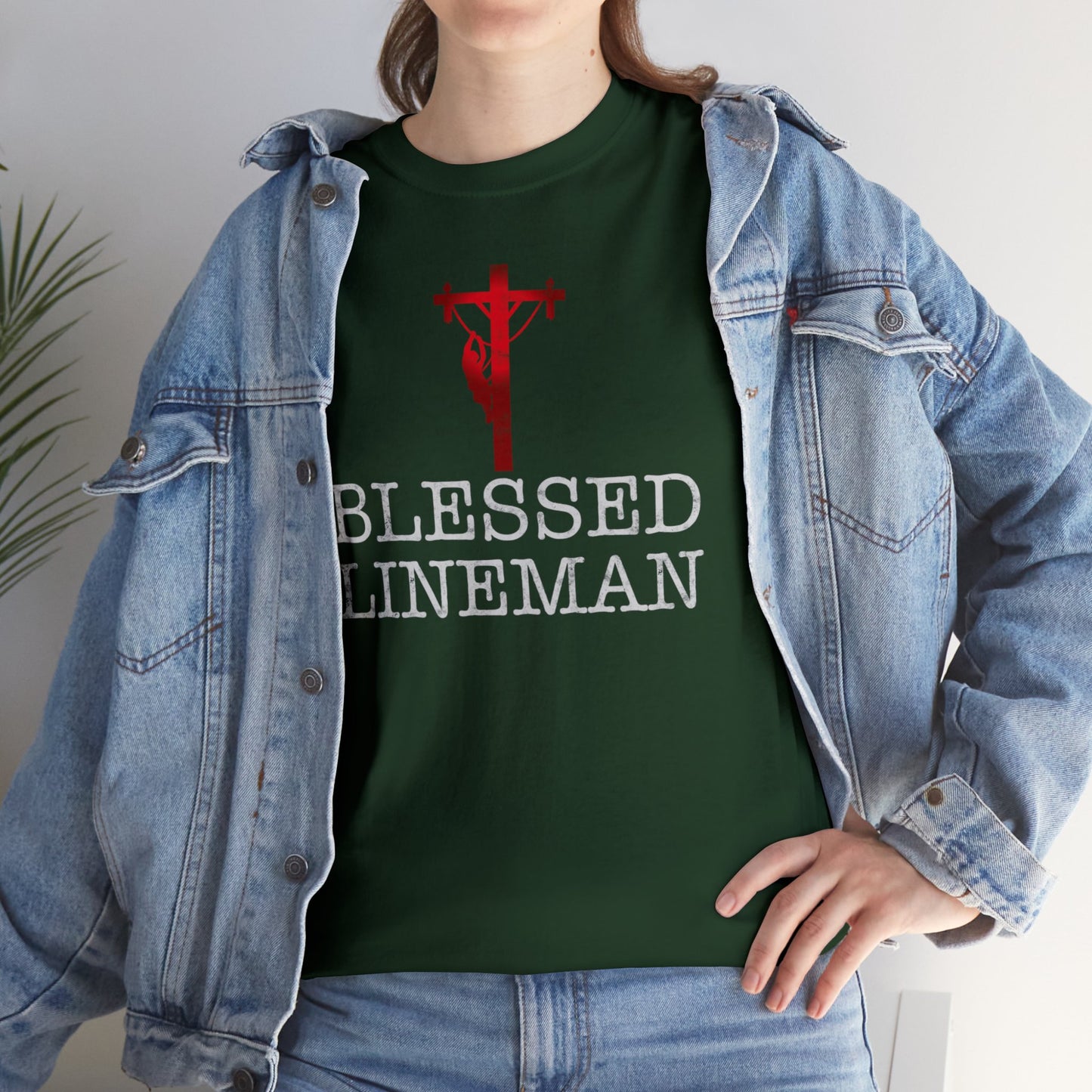 Blessed Lineman gift for Christian Lineman Unisex Heavy Cotton Tee