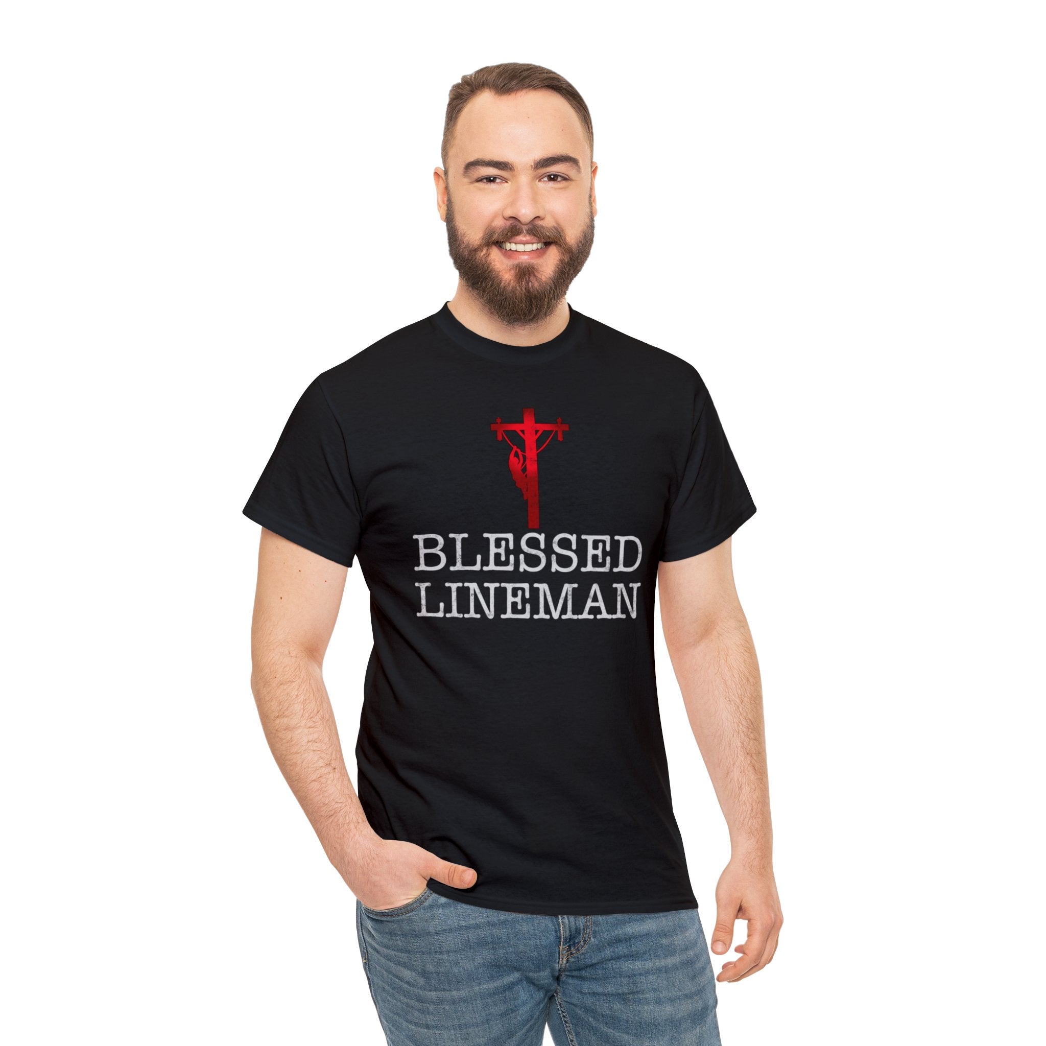 Blessed Lineman gift for Christian Lineman Unisex Heavy Cotton Tee