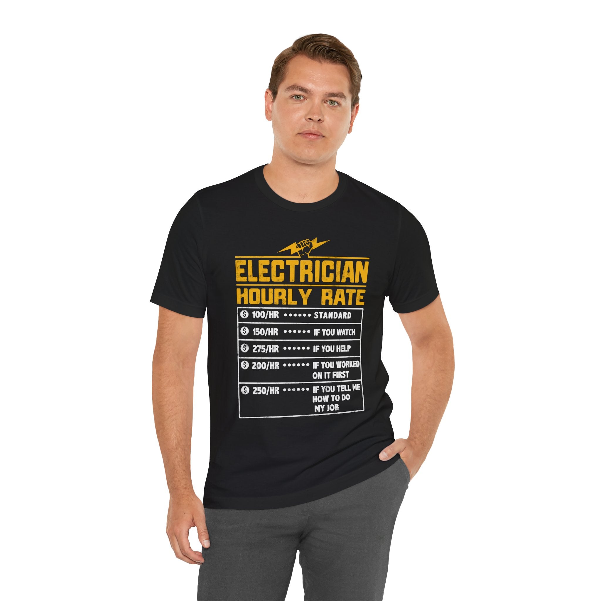 Funny Electrician Hourly Rate Gifts for Electrician Unisex Jersey Short Sleeve Tee