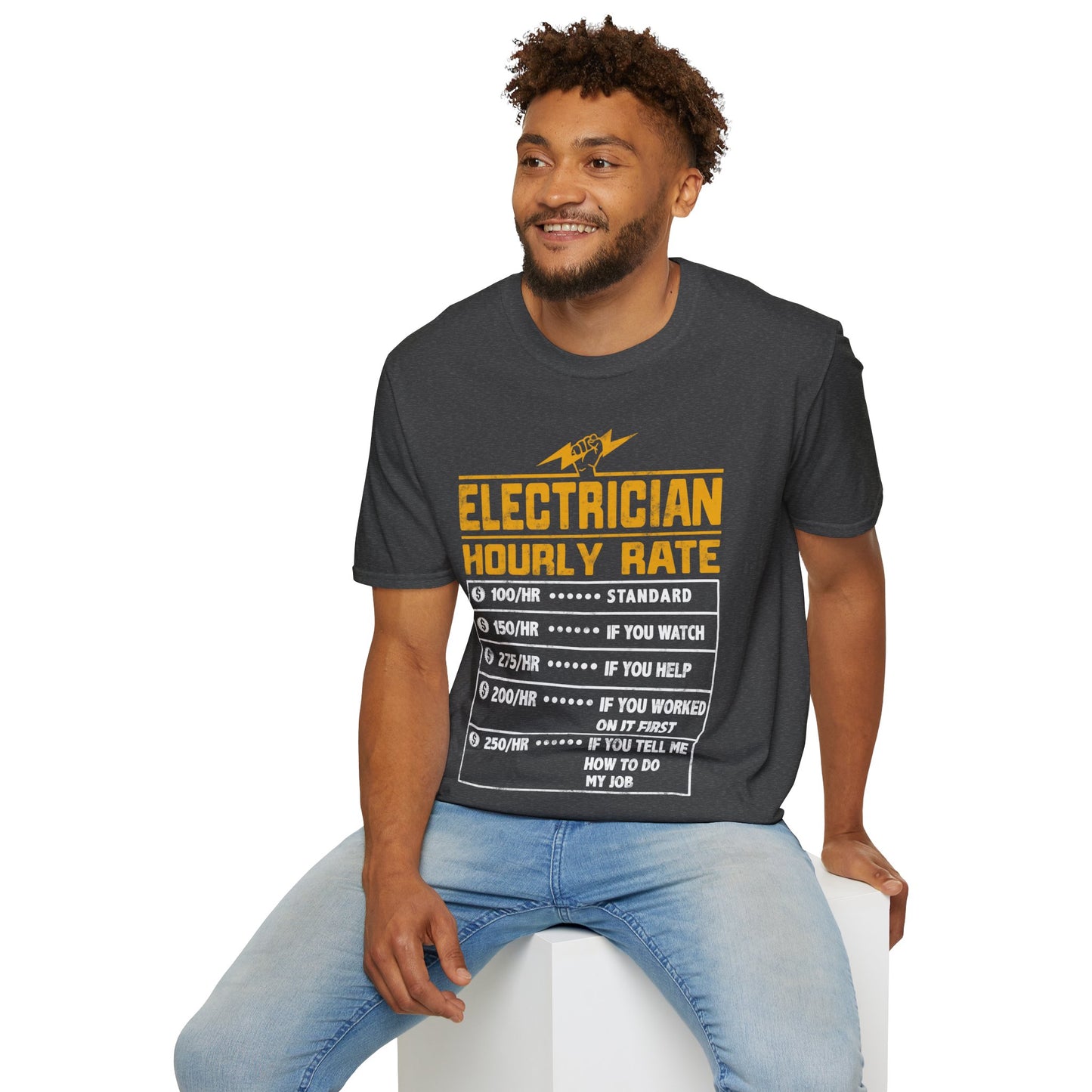Funny Electrician Gifts - Electrician Hourly Rate Unisex Softstyle T-Shirt