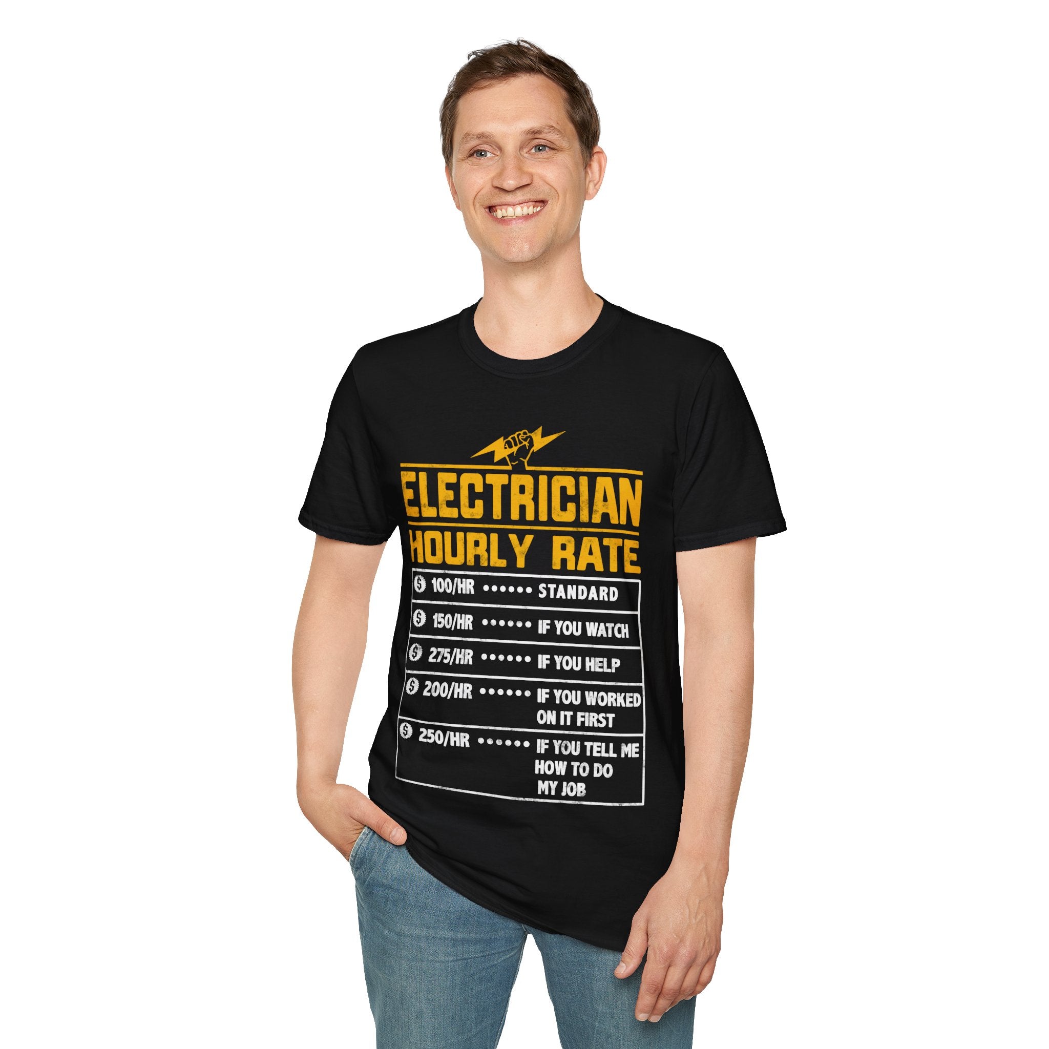 Funny Electrician Gifts - Electrician Hourly Rate Unisex Softstyle T-Shirt