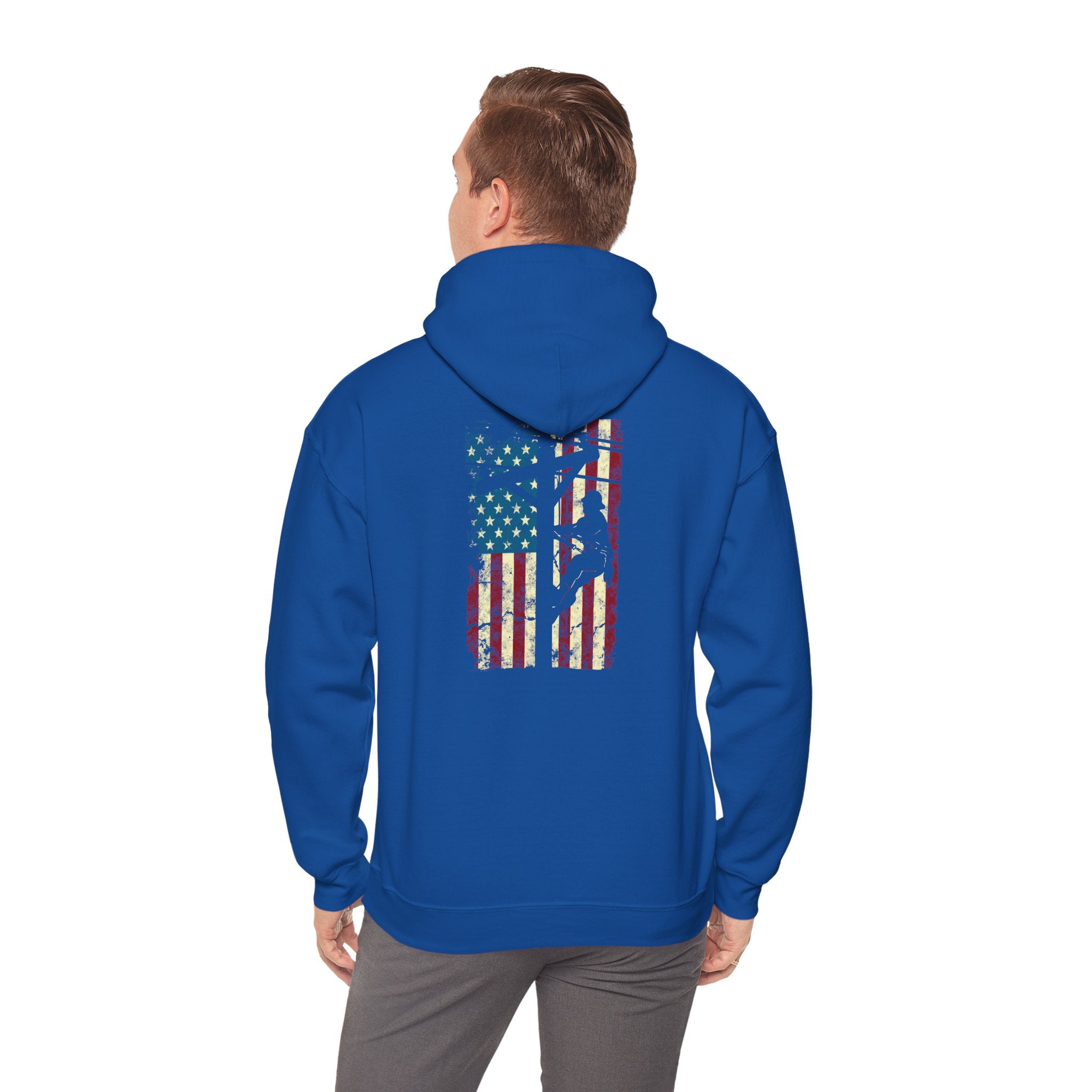 American Flag Electric Cable Lineman Gift 4th of July Unisex Hooded Sweatshirt