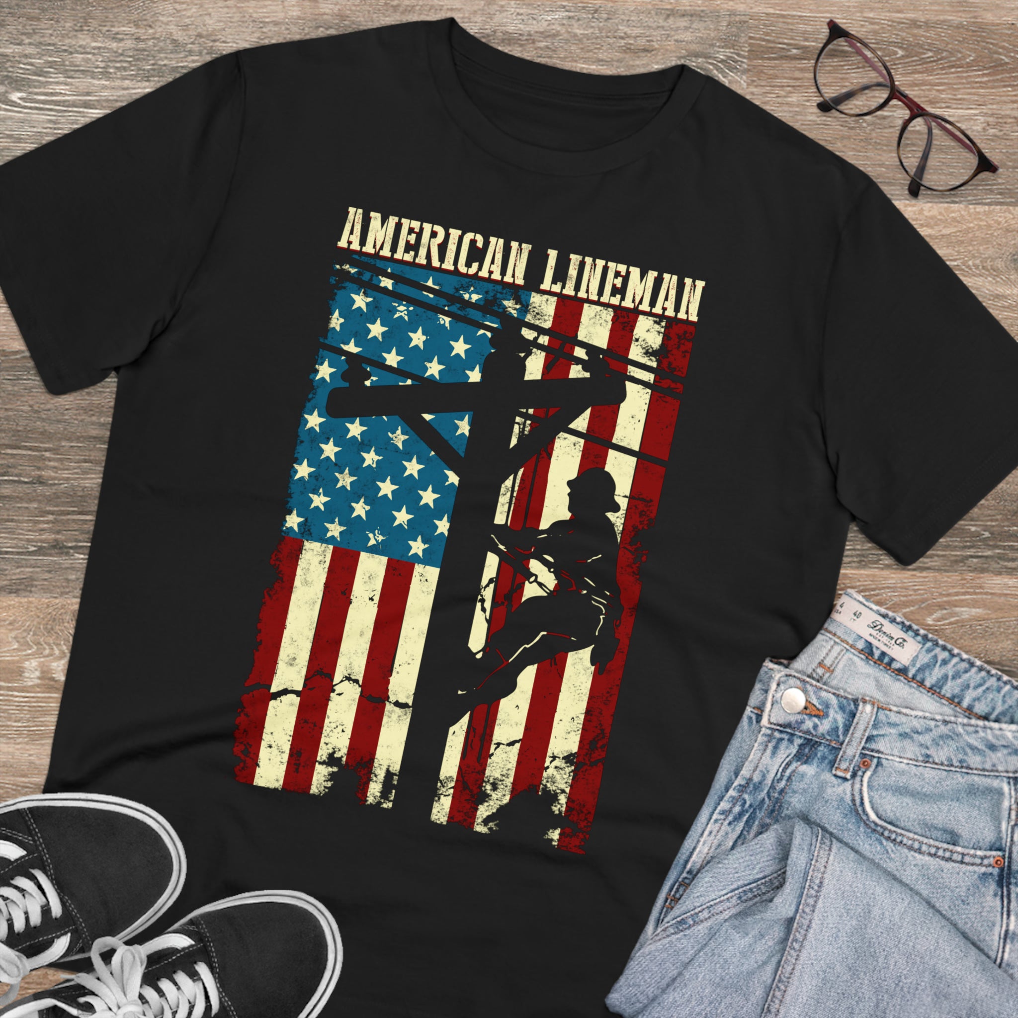 Lineman American Flag Gift For Patriotic Lineman Organic Creator T-shirt - Unisex