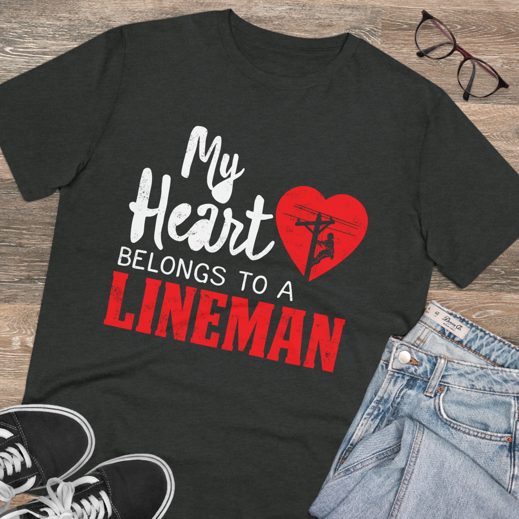 My Heart Belongs to a Electric Cable Lineman Organic Creator T-shirt - Unisex