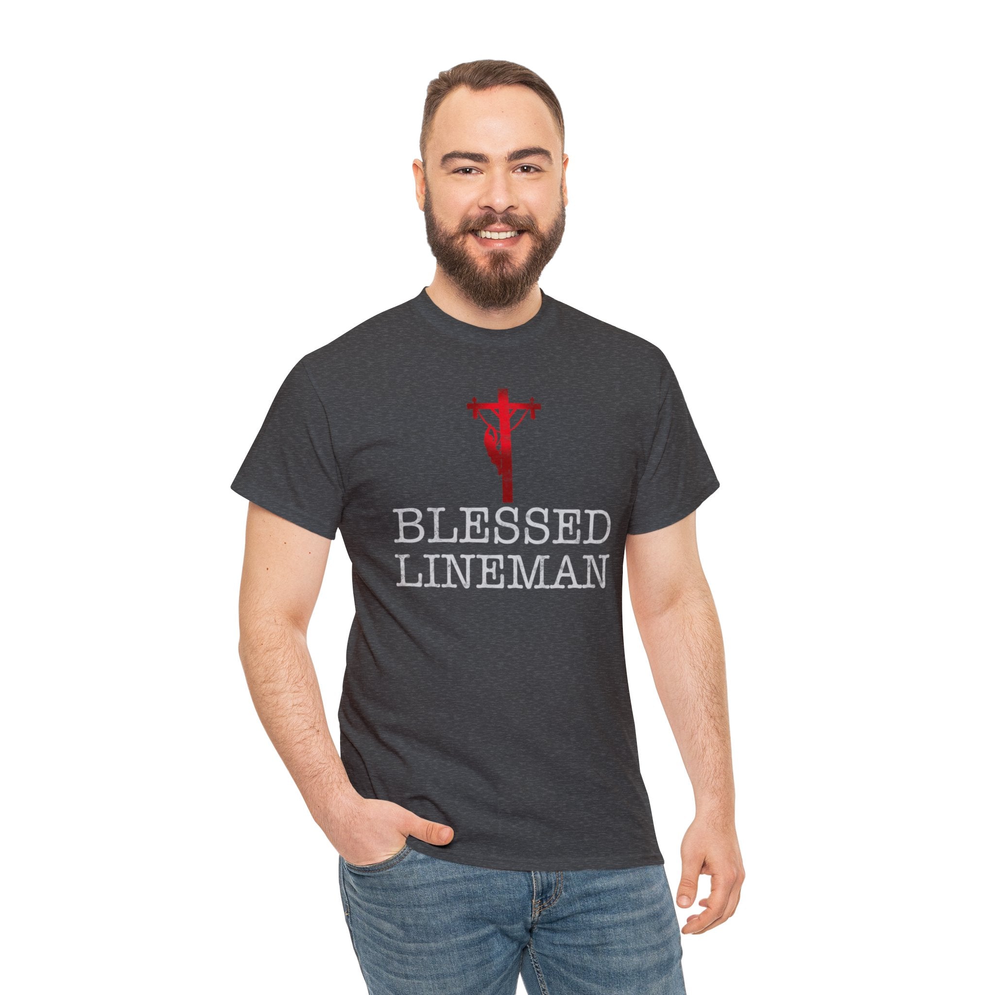 Blessed Lineman gift for Christian Lineman Unisex Heavy Cotton Tee