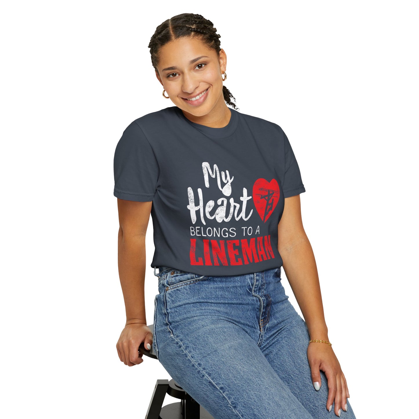 My Heart Belongs to a Electric Cable Lineman gift Unisex Garment-Dyed T-shirt