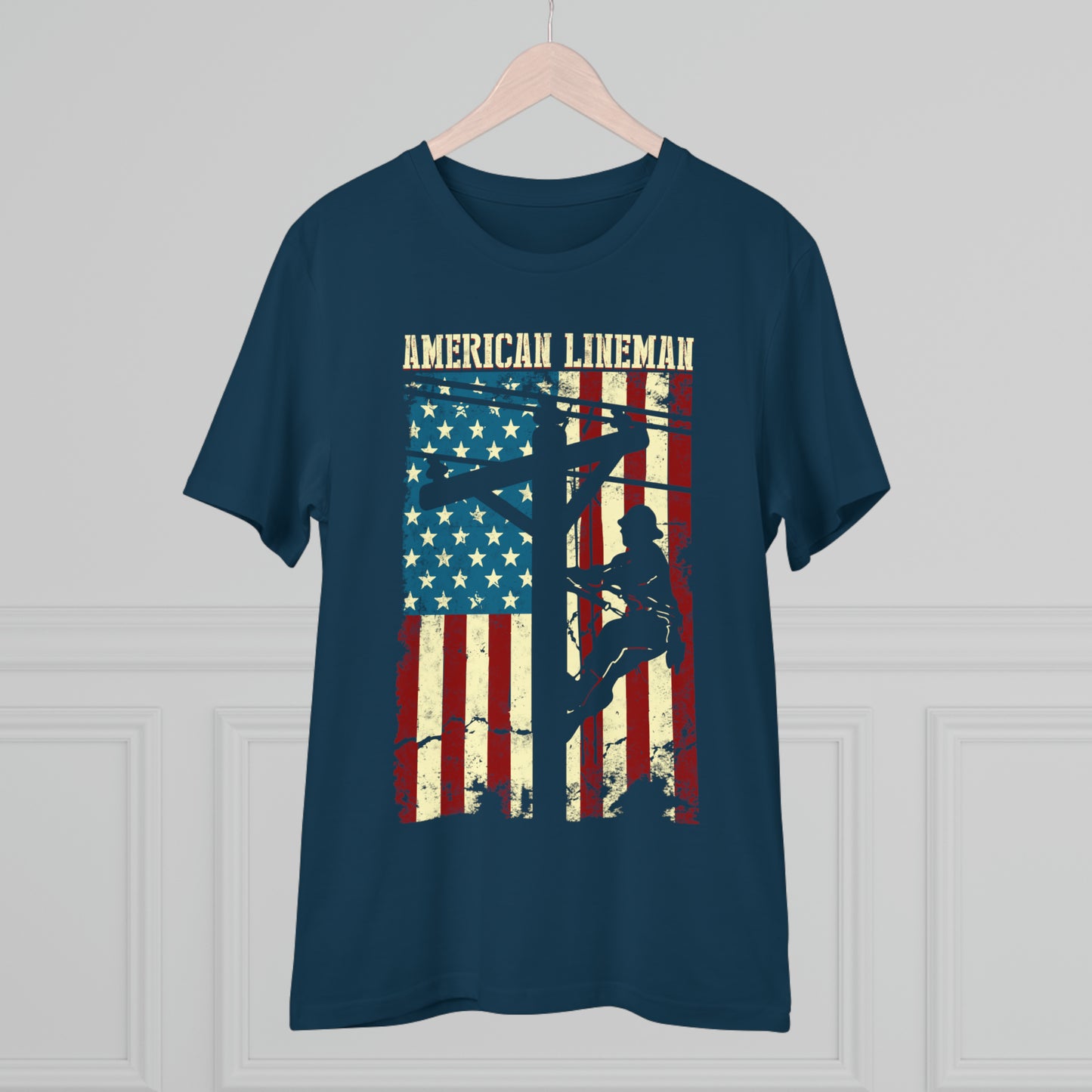 Lineman American Flag Gift For Patriotic Lineman Organic Creator T-shirt - Unisex