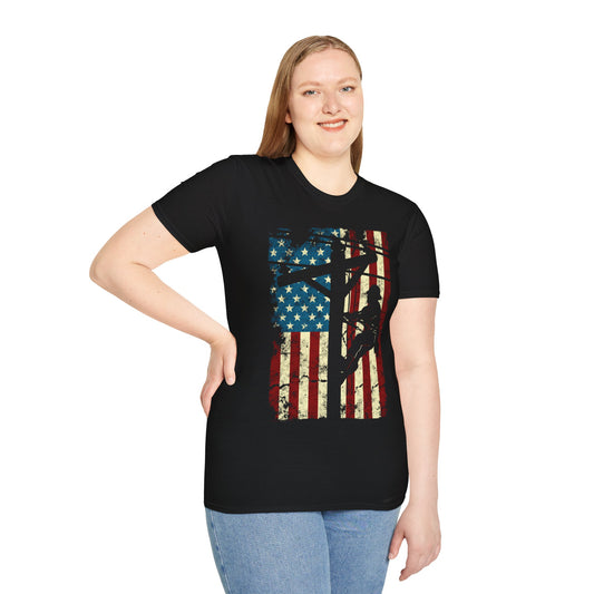 American Flag Electric Cable Lineman Gift 4th of July