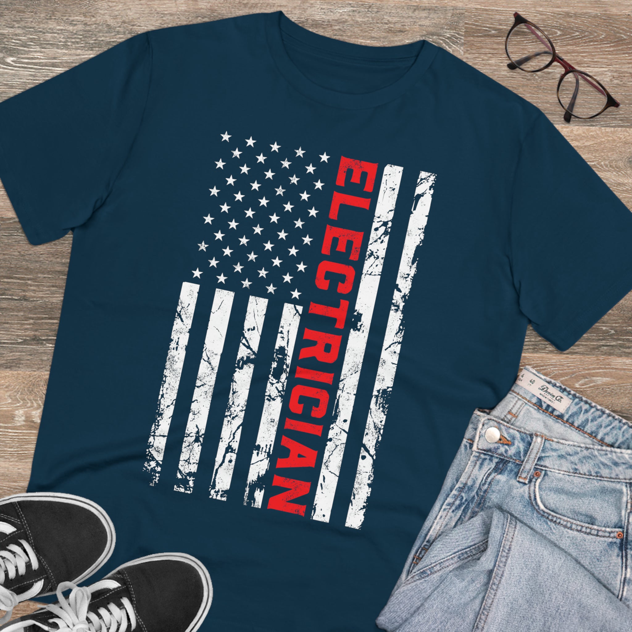 Electrician Patriotic American Flag electrician Father's Day Organic Creator T-shirt - Unisex