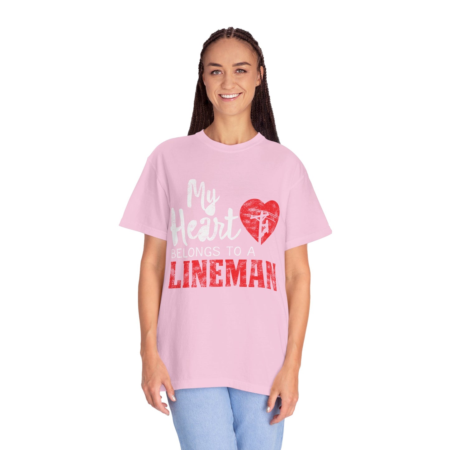 My Heart Belongs to a Electric Cable Lineman gift Unisex Garment-Dyed T-shirt