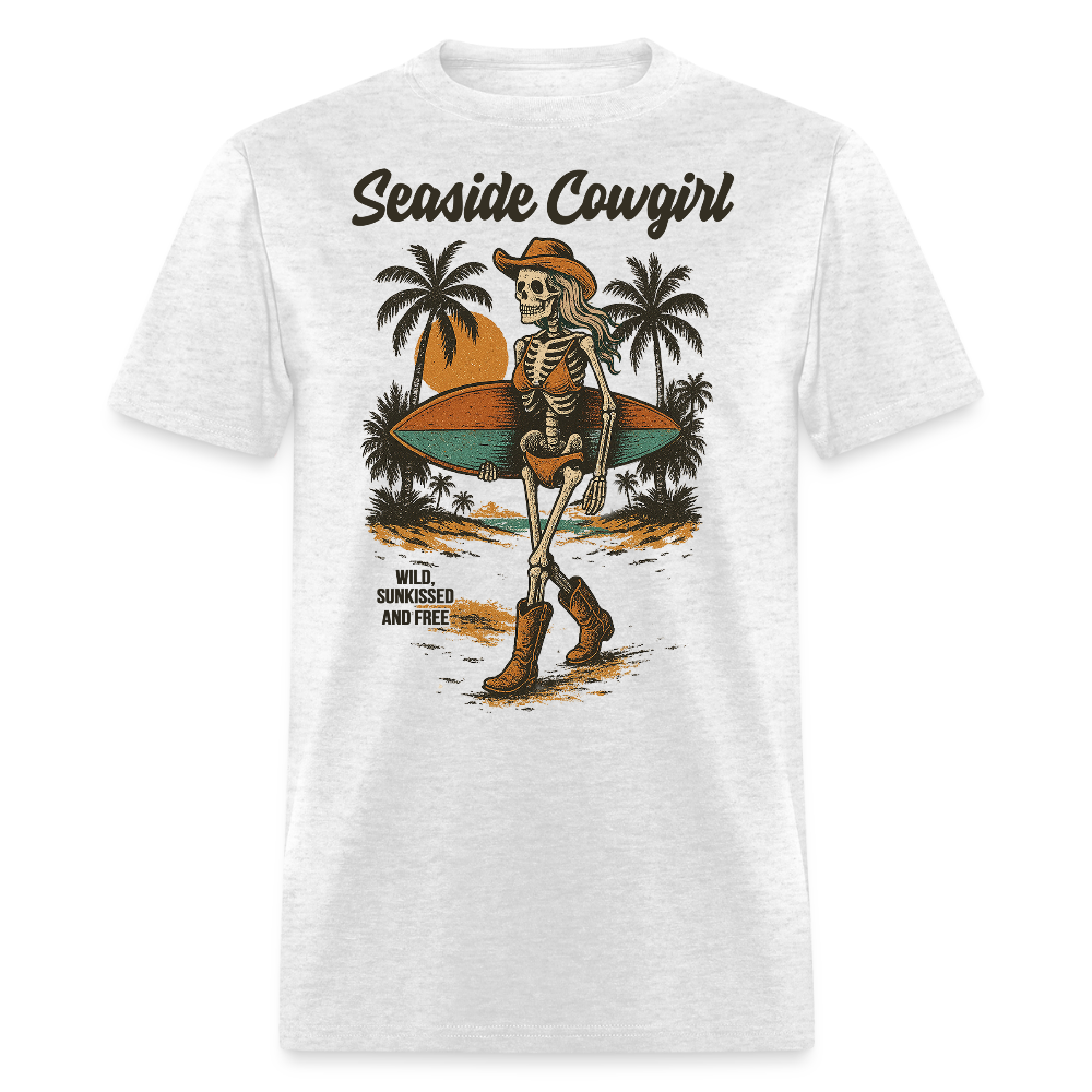 Seaside Cowgirl Skeleton Surf T-shirt - light heather gray