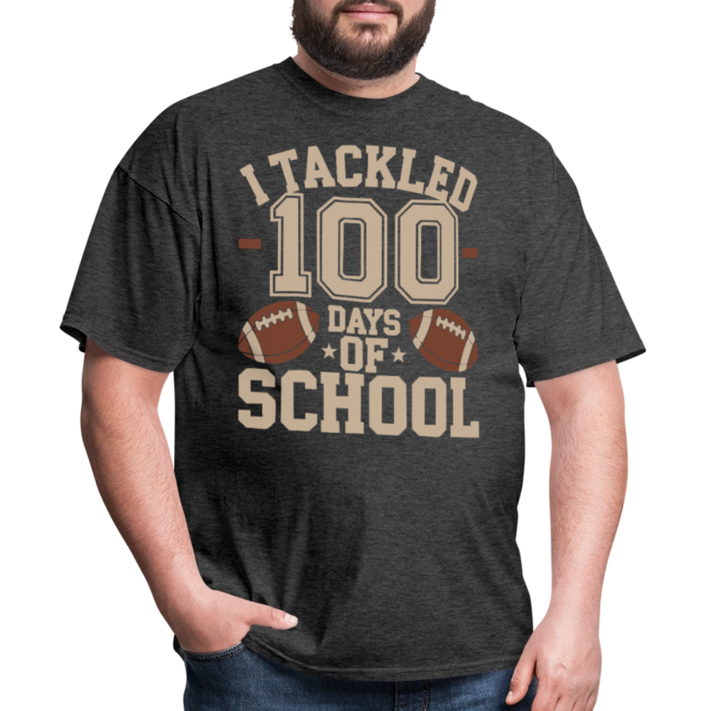 100 Days Of School Tee For Teachers Funny Football Themed School T-shirt - heather black