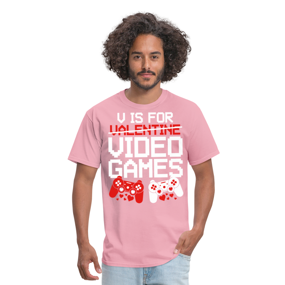 V Is For Video Games Funny Gamer Valentine's Gift - pink