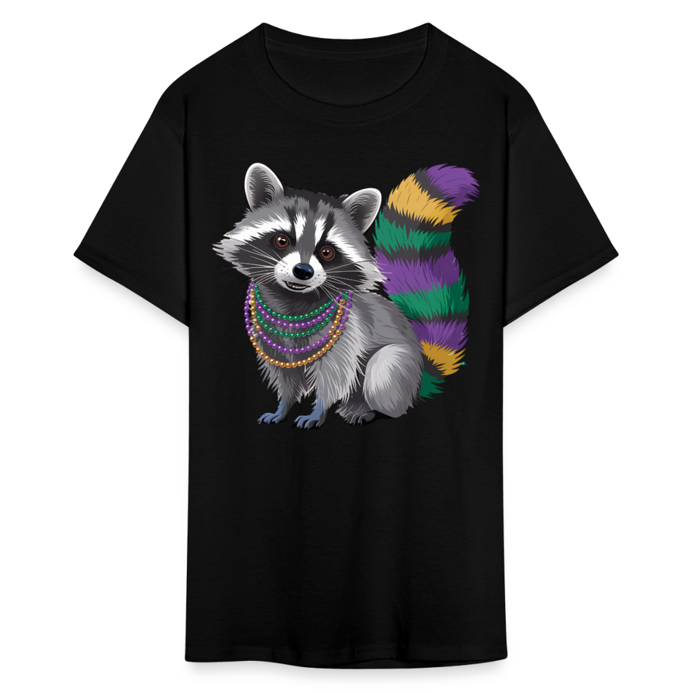 Cute Raccoon Mardi Gras Outfit With Beads Colorful Mardi Gras T-shirt - black