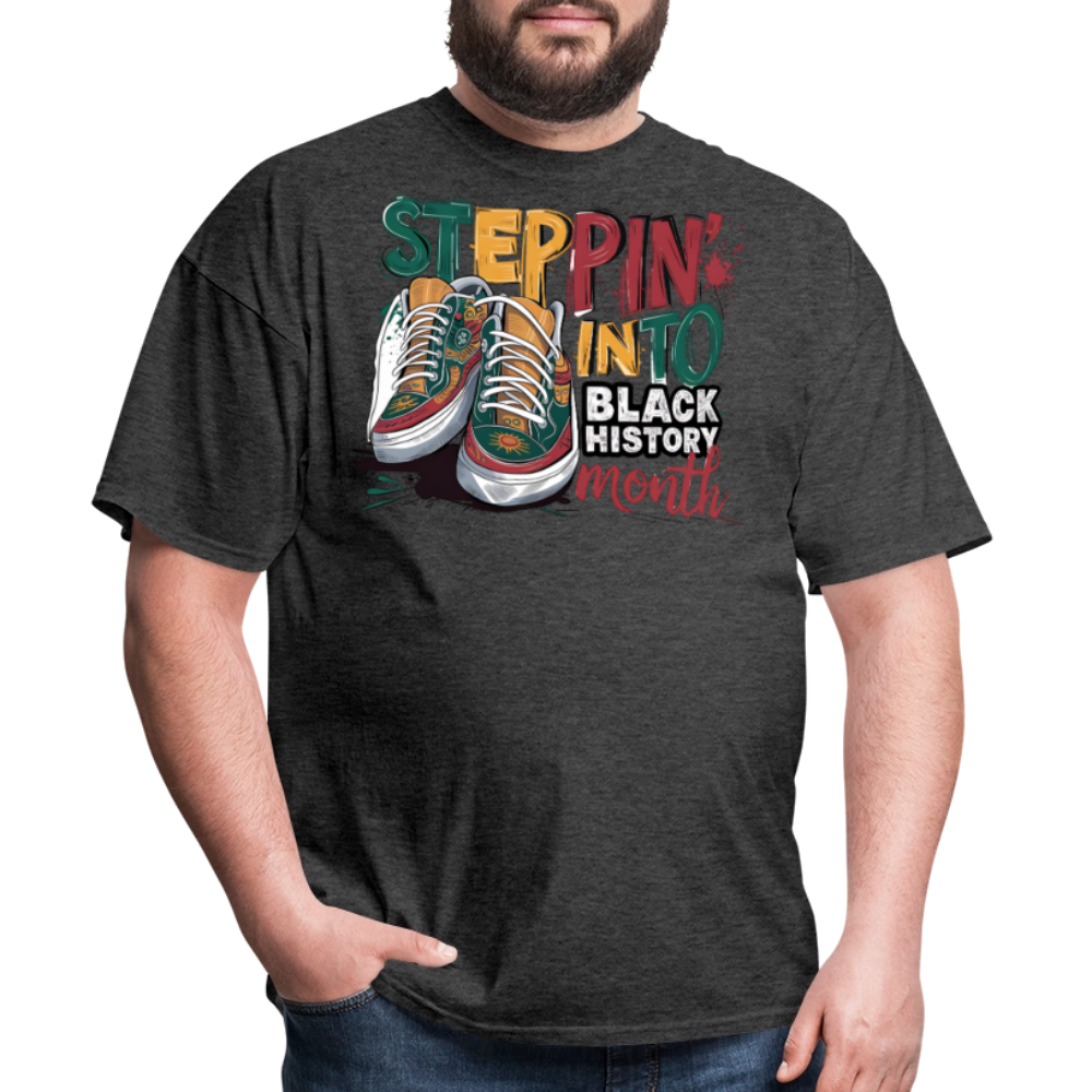 Unique Black Pride Tee Steppin' Into Black History Month T-shirt - heather black