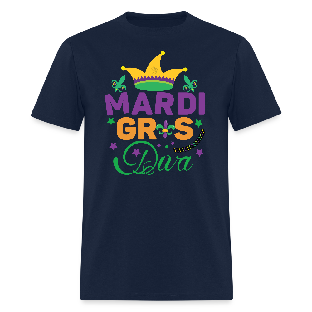 Mardi Gras Diva Shirt For Women Carnival Jester Crown T-shirt - navy