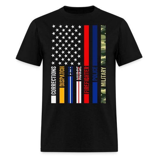 First Responders Heroes Military Police Firefighter Nurses T-Shirt - black