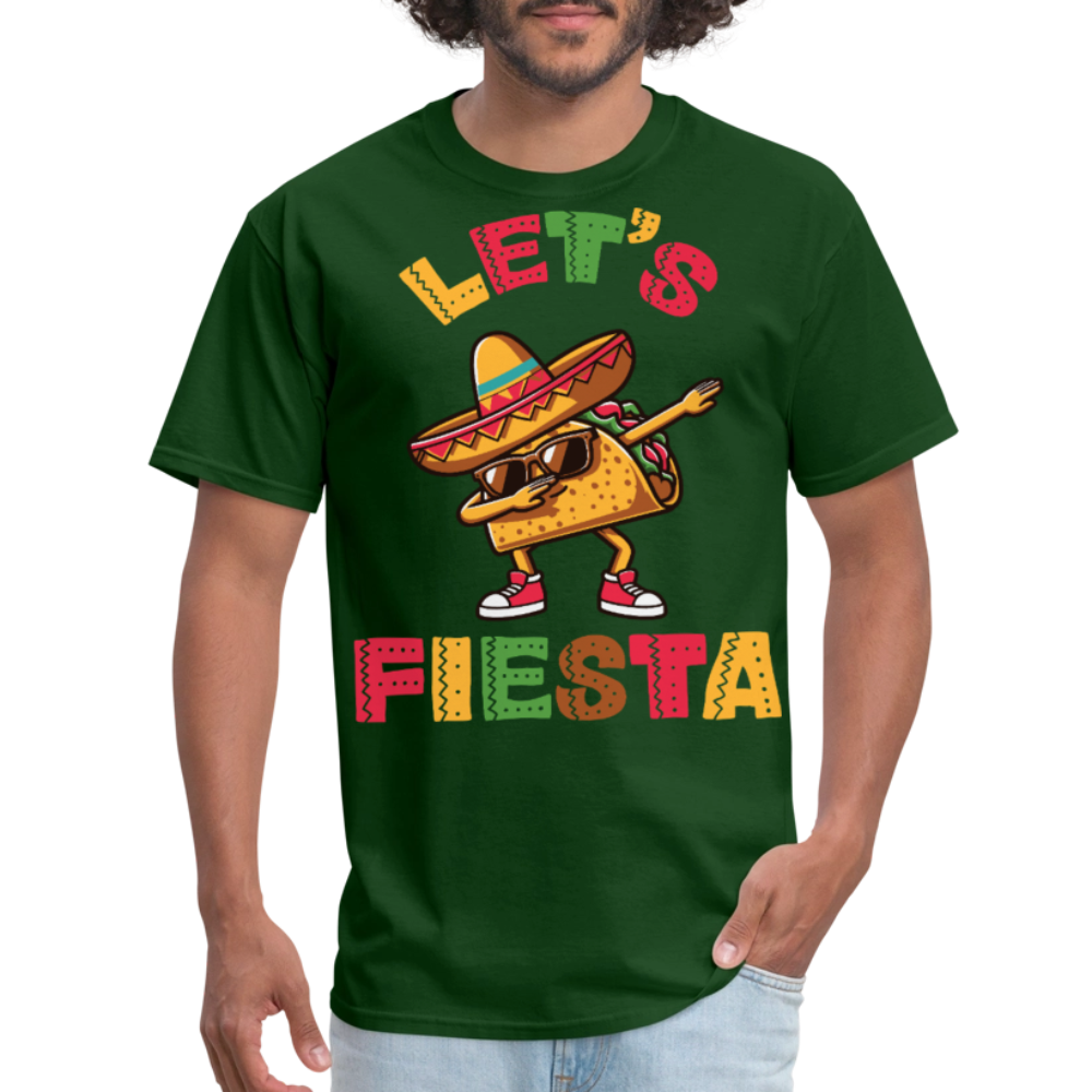 Sombrero-wearing Taco Cartoon Tee Let’s Fiesta Taco Dab T-shirt - forest green