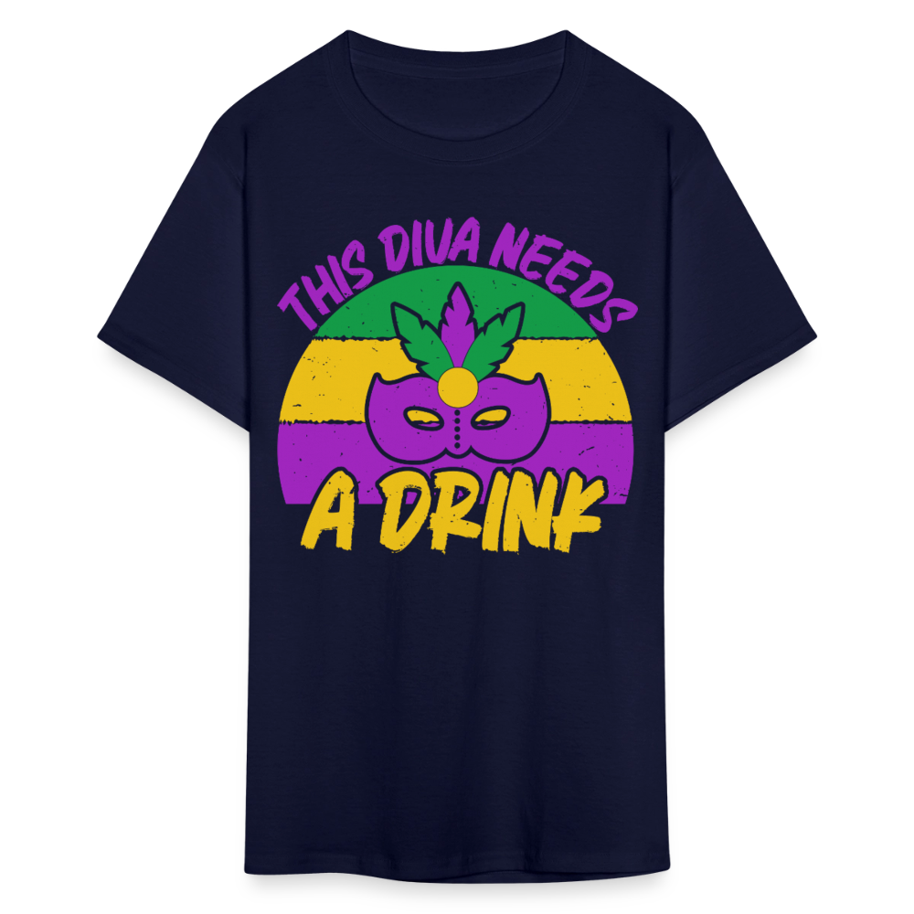 Funny Mardi Gras Party Outfit This Diva Needs a Drink T-shirt - navy