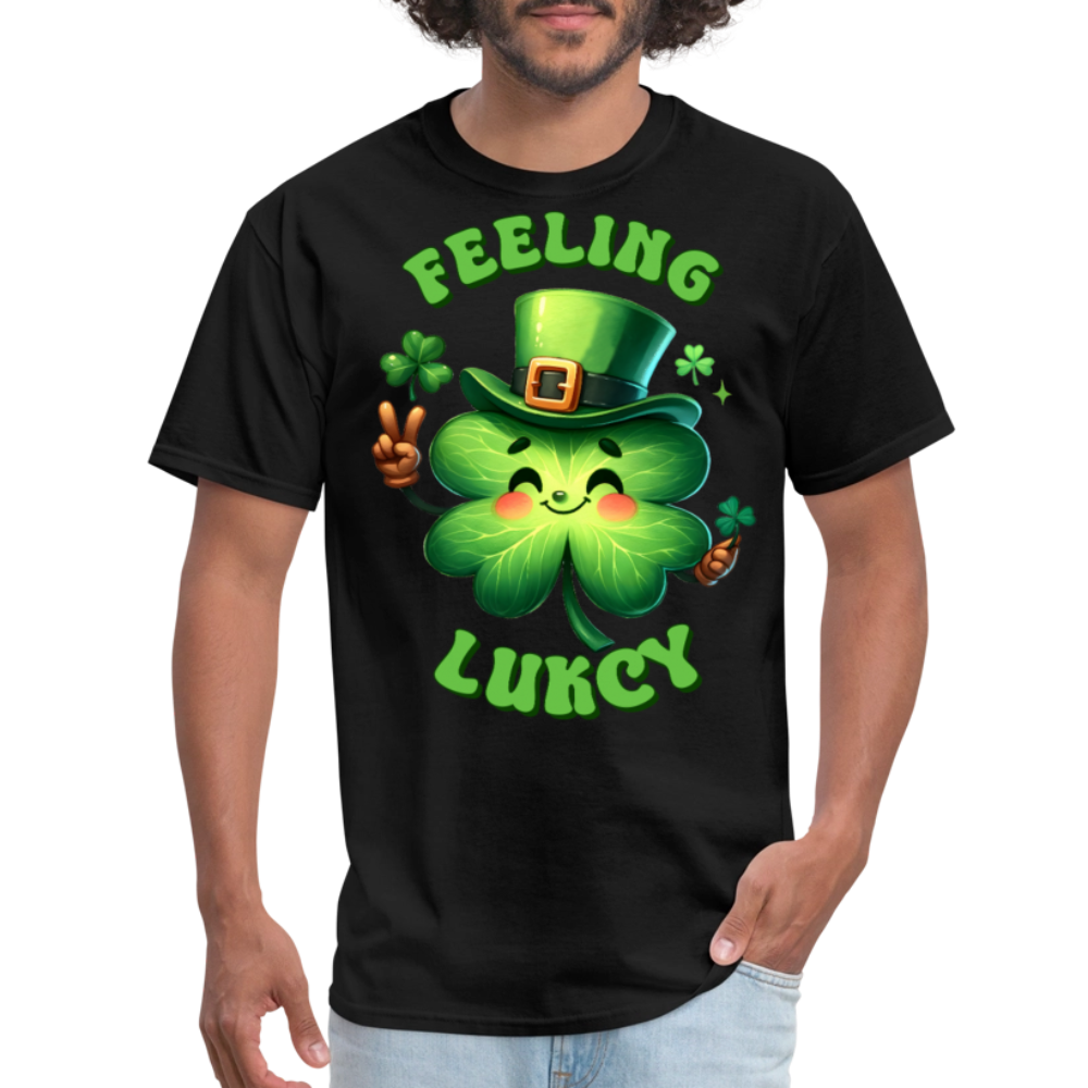 Funny Lucky Clover Graphic Tee Green Leprechaun Shamrock T-shirt - black