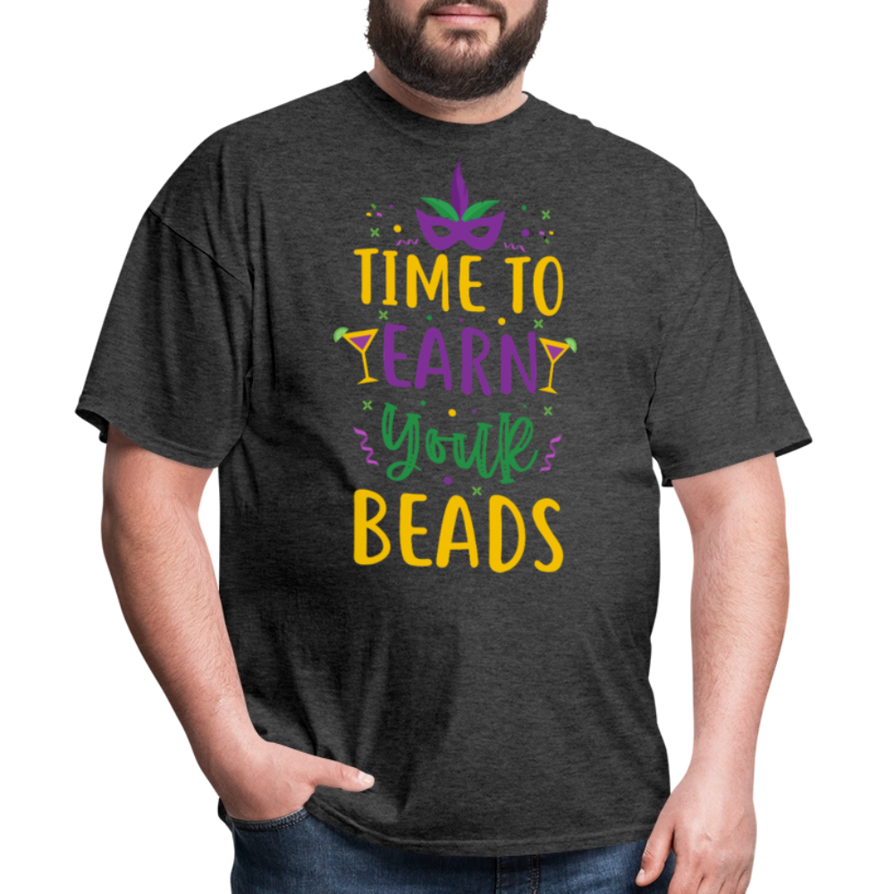 New Orleans Festival Shirt Time to Earn Your Beads Funny T-shirt - heather black